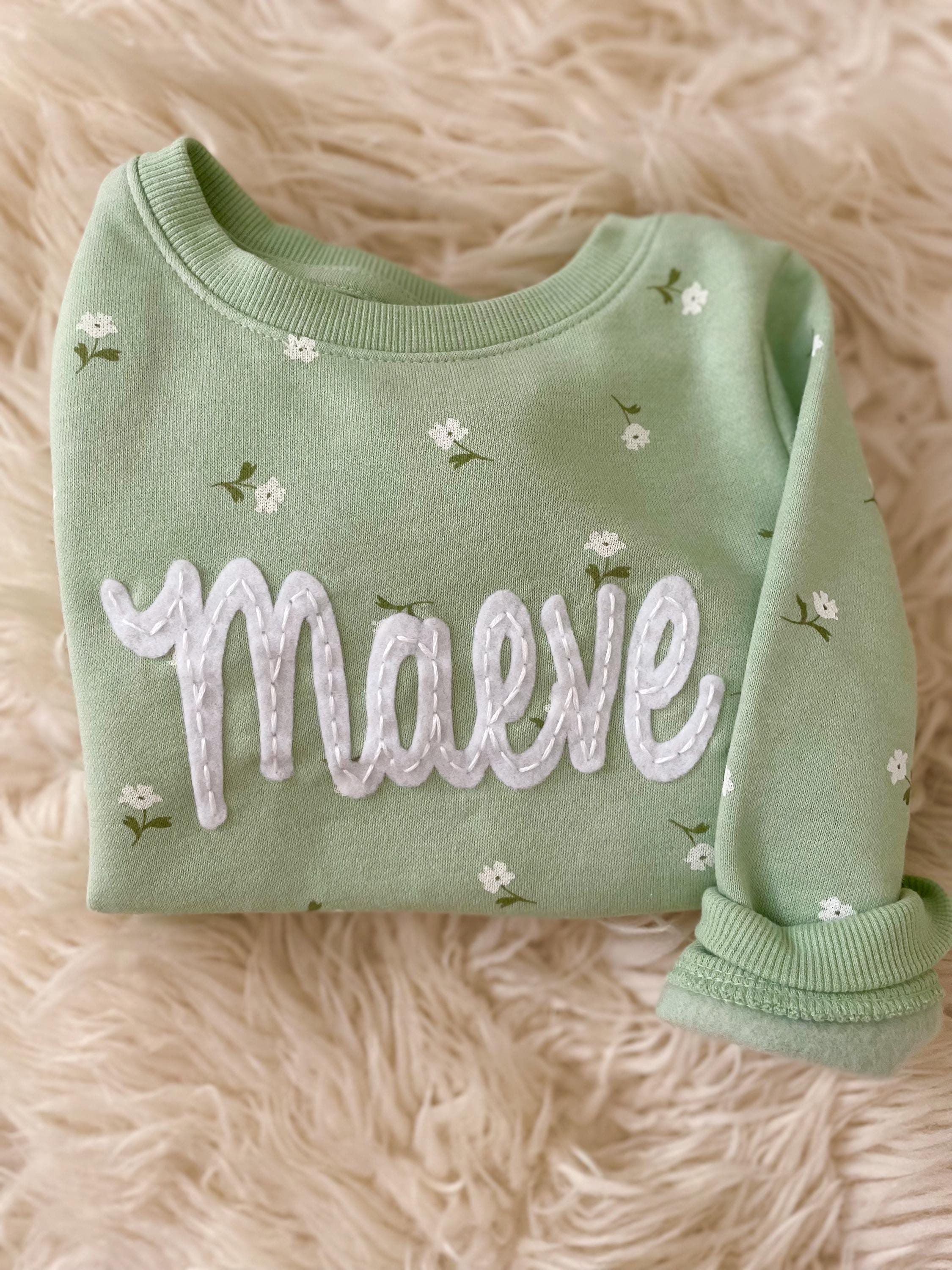 Toddler Floral Custom Name Embroidered Crew Neck Sweatshirt