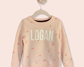 Toddler Pink Floral Custom Name Crew Neck Sweatshirt