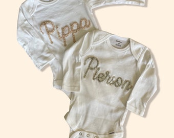 Custom Name Hand Embroidered Baby bodysuit