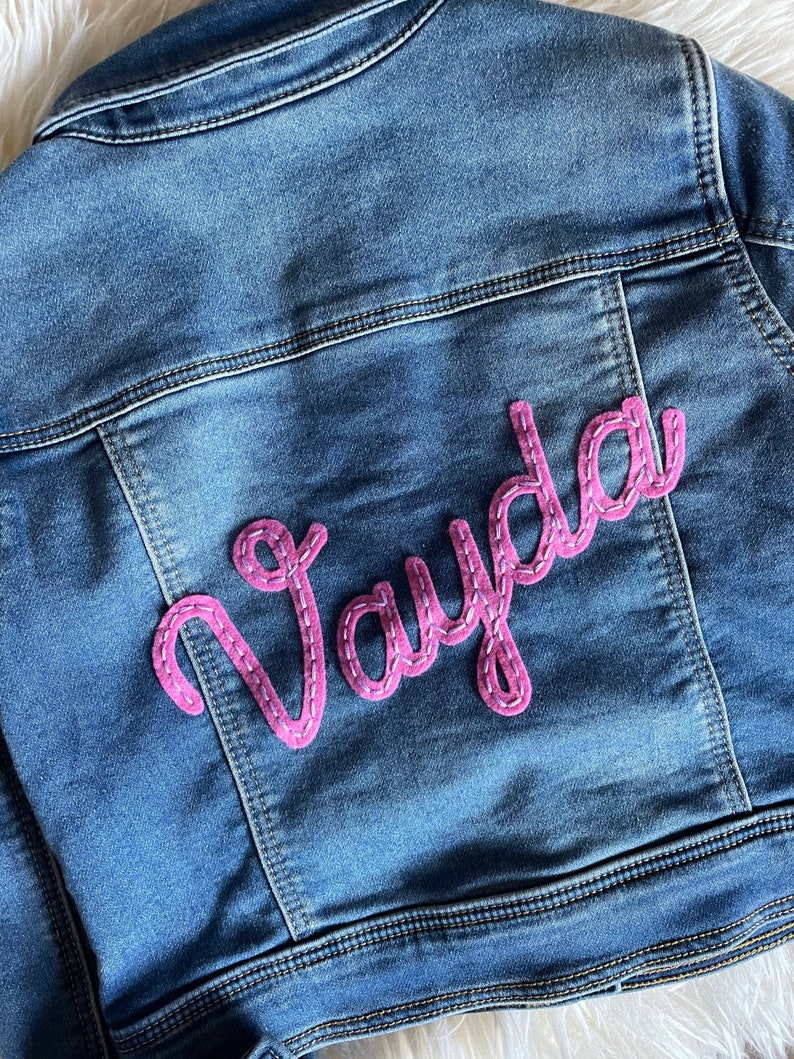 Baby Toddler Kids Personalized Name Embroidered Denim Jean Jacket image 4