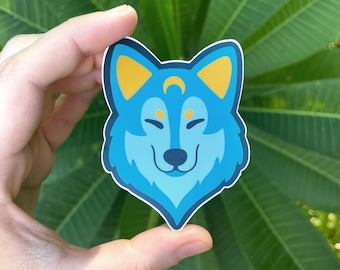 Blue Wolf Face Sticker, Weatherproof Vinyl Decal