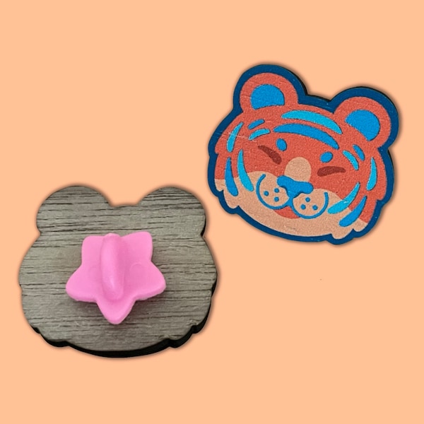 Tiger Face Wooden Eco Friendly Pin