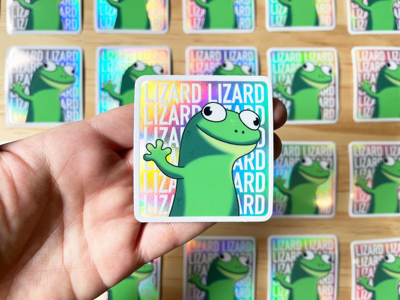 Tom the Lizard Holographic Hoppers Meme Funny Sticker image 5