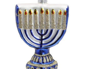 Noble Gems Golden Jewish Menorah Glass Holiday Hanukkah Tree Ornament C1739 for sale online