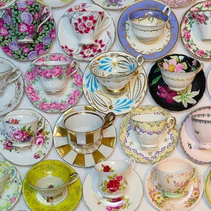 Tea Party Set For 12: ALL VINTAGE Mismatched China Tea Cups, Party Favors image 6