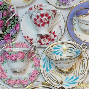 Tea Party Set For 12: ALL VINTAGE Mismatched China Tea Cups, Party Favors image 1