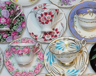 Tea Party Set For 12: ALL VINTAGE Mismatched China Tea Cups, Party Favors