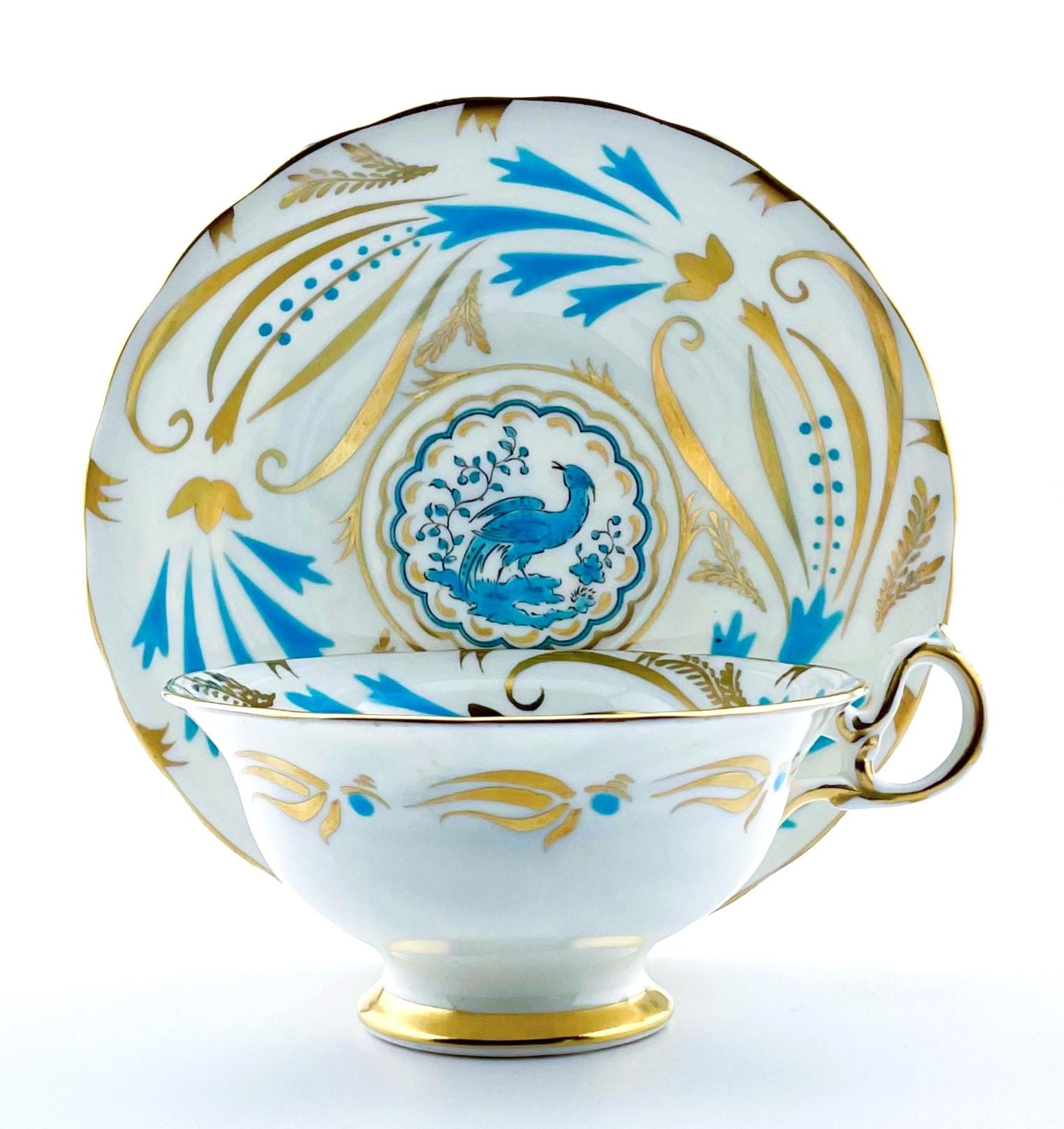 Vintage Royal Chelsea Phoenix Wide Mouth Teacup in Turquoise and