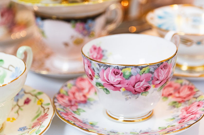 Tea Party Set For 12: ALL VINTAGE Mismatched China Tea Cups, Party Favors image 7