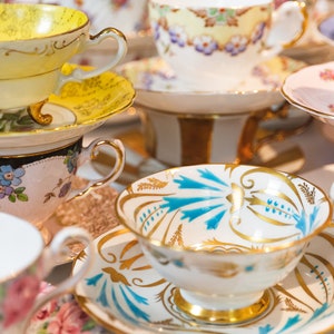 English Tea Party Set for 12: ALL VINTAGE Mismatched China Tea Cups (Only 20 USD/person + free ship!)