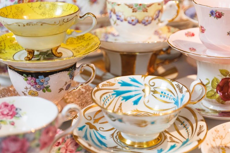 Tea Party Set For 12: ALL VINTAGE Mismatched China Tea Cups, Party Favors image 5