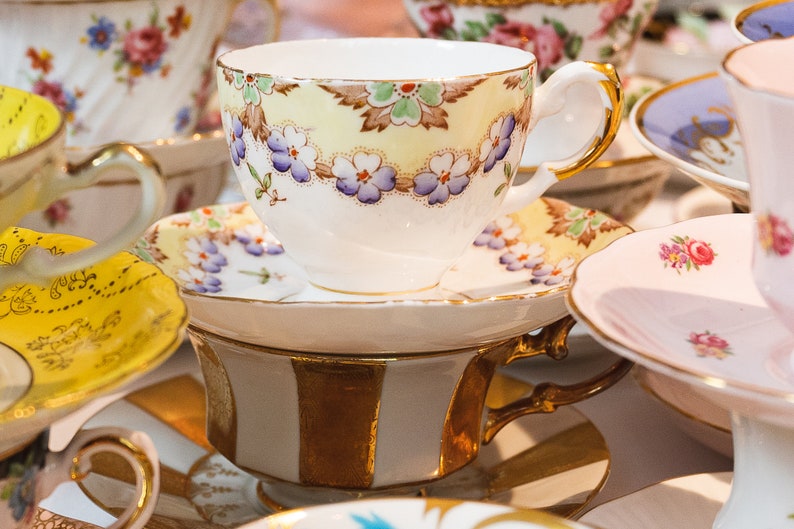 Tea Party Set For 12: ALL VINTAGE Mismatched China Tea Cups, Party Favors image 9