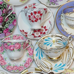 Tea Party Set for 6: ALL VINTAGE Mismatched China Teacups &  Saucers (only 20 USD/person + free ship!)