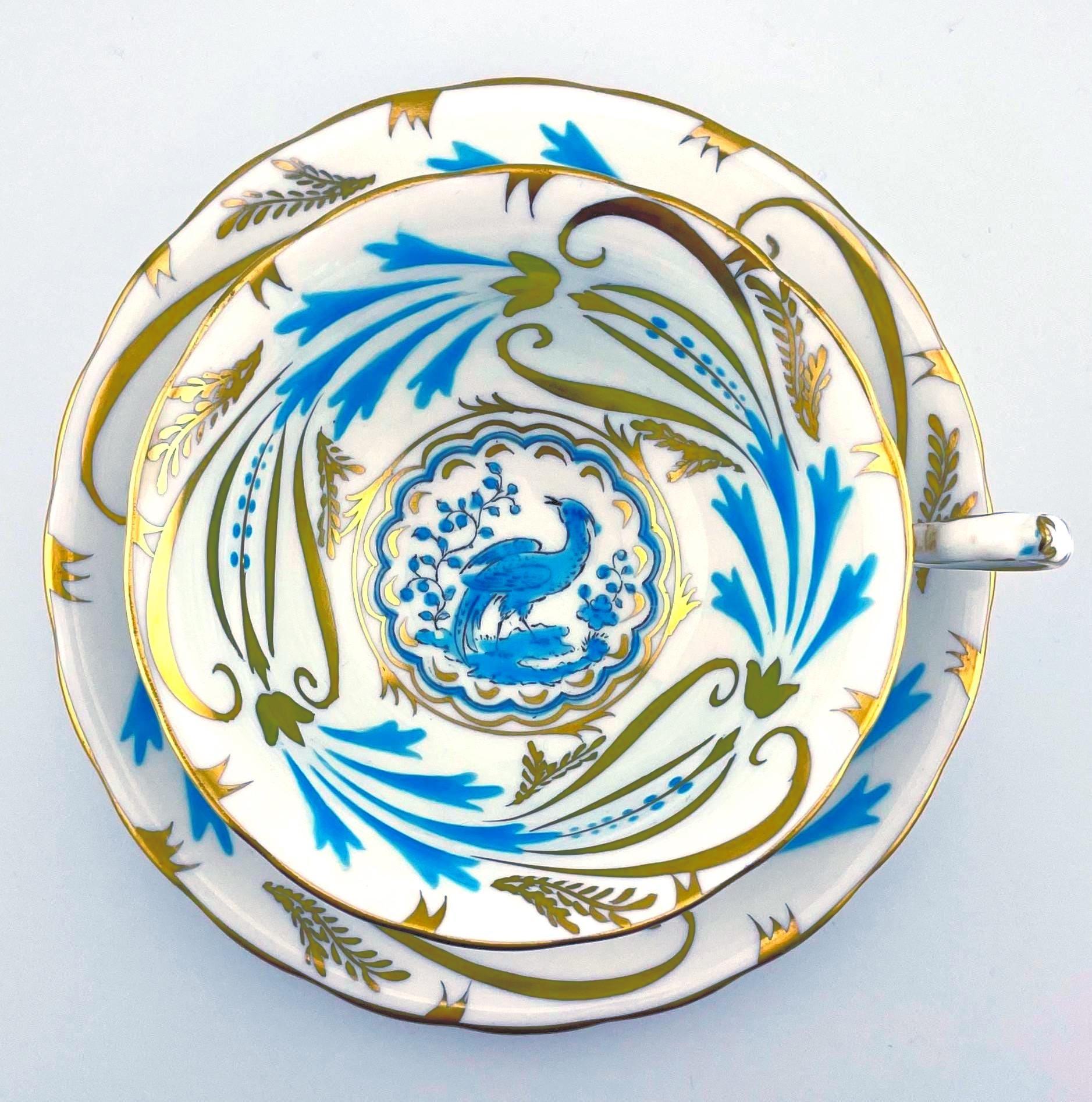 Vintage Royal Chelsea Phoenix Wide Mouth Teacup in Turquoise and
