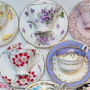 6-person Tea Party Set: ALL VINTAGE Mismatched China Tea Cups for Party Favors