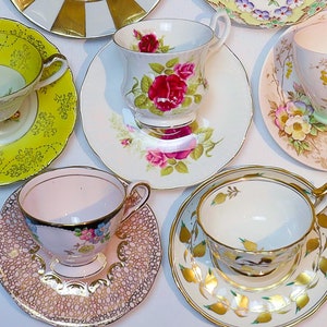 Tea Party Set For 12: ALL VINTAGE Mismatched China Tea Cups, Party Favors image 8