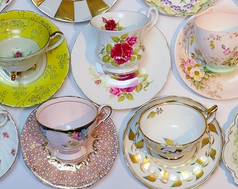Tea Party Set for 12: ALL VINTAGE Mismatched China Tea Cups