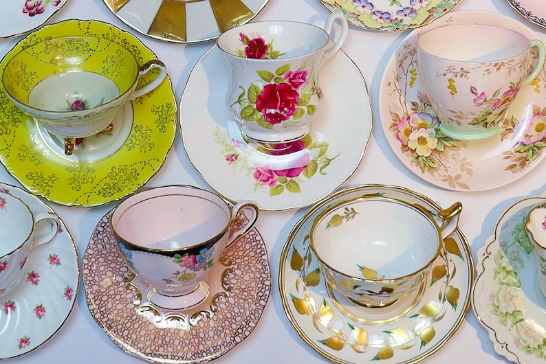 Tea Party Set For 12: ALL VINTAGE Mismatched China Tea Cups, Party Favors image 8