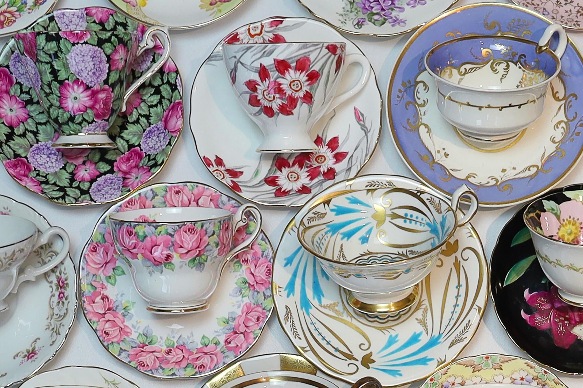 Tea Party Set For 12: ALL VINTAGE Mismatched China Tea Cups, Party Favors