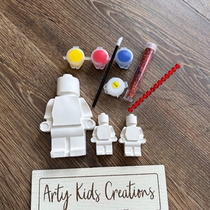 Paint your own Lego man/ brick man set. Kids craft party favours, gift, stocking filler, present, birthday, craft set image 3