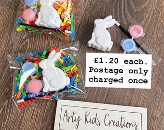 Paint Your Own Easter Bunny Craft Kit: Rabbit Figure, Paints, Brush (Magnet Option)