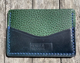 2ème/Vente d'échantillon - Bleu marine Horween Shell Cordovan et Emerald Dollaro et Camo Lined Minimalist Credit Card Case (A153)