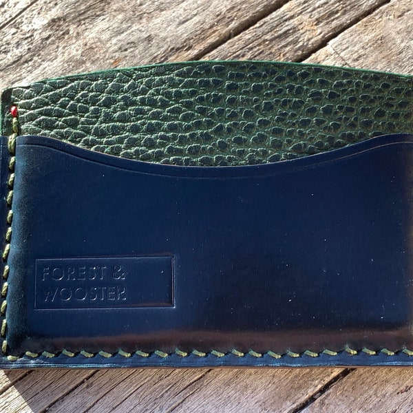 2nd/Sample Sale - Navy Blue Horween Shell Cordovan, Walpier Dollaro slot, La Perla Azzurra lined, Leather Minimal Credit Card Holder (A194)