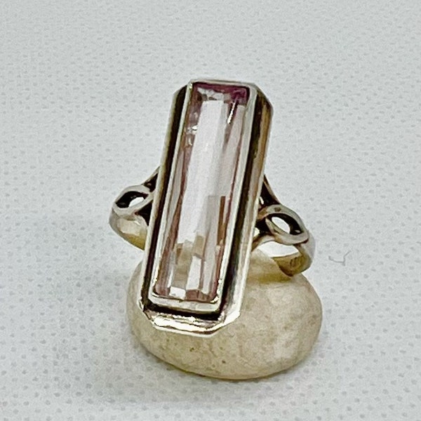 Kunzite and Sterling Silver Celtic Weave/Knot Fabricated Ring Statement Bold Large Rectangle