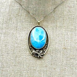 Larimar and Sterling Silver Goldfish Pendant Necklace Blue Sky Fish Bubble Gift
