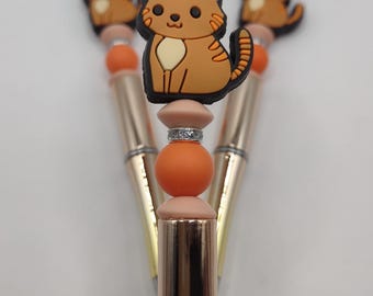 Ginger Cat Kitten Handmade Beaded Ballpoint Pen: Ideal Gift