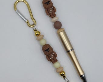 Chewbacca Star Wars Inspired Handmade Keychain Bagcharm Beaded Ballpoint Pen: Ideal Gift