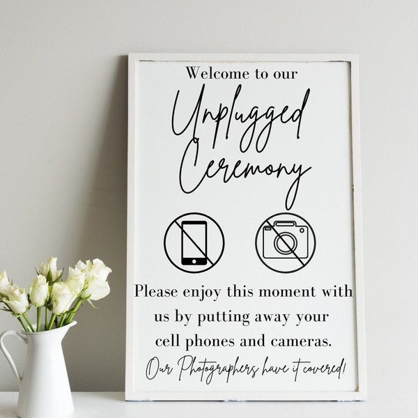 Printable Unplugged Wedding Sign PDF | Printable Unplugged Ceremony sign PDF. Minimalist Unplugged wedding sign.