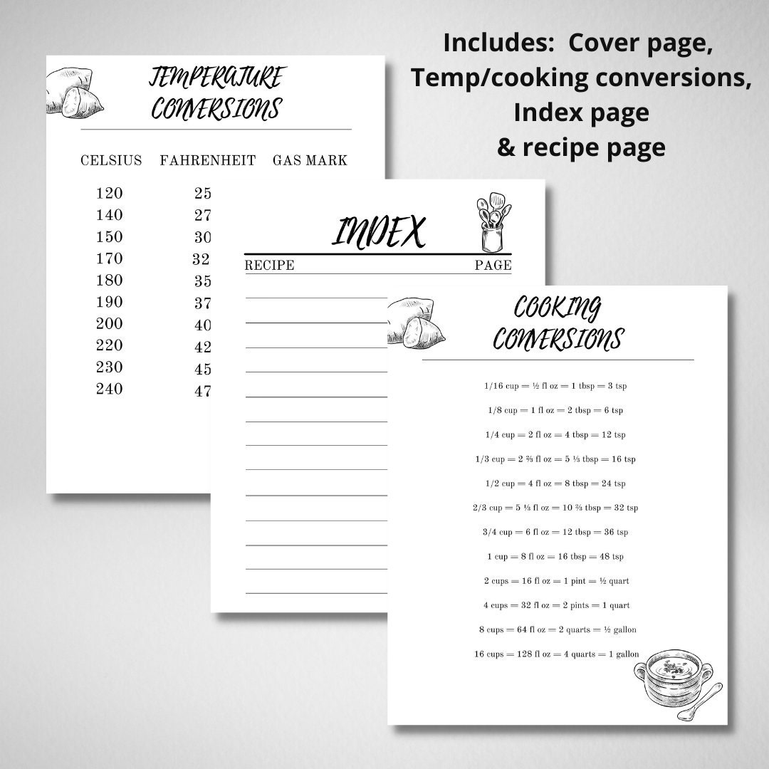 Digital Recipe Book Template Printable Recipe Template Etsy