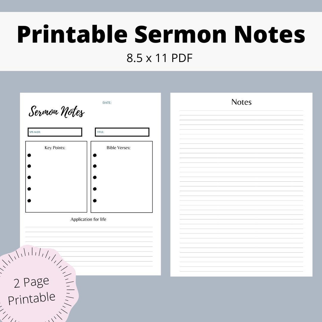 Sermon notes. Digital print. Template. Printable Notes. | Etsy