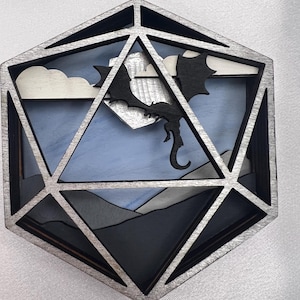 d20 Dragon flying fantasy wood wall art