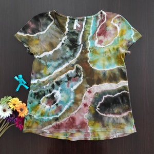 タイダイTシャツ レディース ハンドメイド タイダイ 衣類 トップスとTシャツ。ジオードデザイン Mサイズ V veck