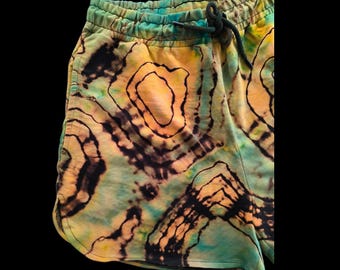 Tie Dye Shorts Women, Handmade Batik Shorts, Festival Summer Shorts, Boho Lounge Shorts, Cotton Elastic Waist, XL Size