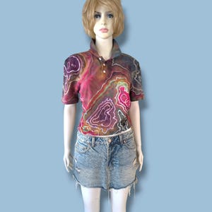 Tie Dye Cotton T-shirt Women&#39;s Handmade Clothing Tops and Tees. Geode Style  Ice Dyed Shirt. L Size ( my model S Size ) Personalized Fashion