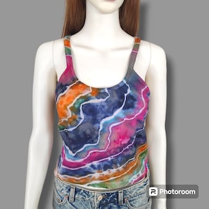 Tie Dye Halter Tank Top  Women&#39;s Handmade Clothing Ice Dye Geode Style Shirt. M Size  Personalized Unique Fashion Gift For Her Girlfriend