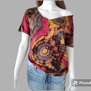 Tie Dye T-Shirt Women&#39;s Handmade Tie Dye Clothing Tops and Tees. Geode Design Reverse Tie Dye Shirt. Unique Gift For Her. L Size V Neck
