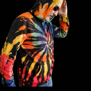 Tie Dye Hoodie Sweatshirt Women&#39;s Mens Handmade Tie Dye Clothing Reverse Spiral Style Rainbow 100% Organic Cotton. XL Size