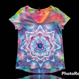 Tie Dye Shirt Women&#39;s Mandala Design  Handmade Colorful Ice Dye Clothing Tops and Tees. 100% Cotton. Unique Personalized Gift For Her S Size