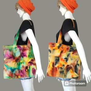 Tote Bags Womens Tie Dye With Canvas Fabric Ice Dyed Scrunch Style 2 Pieces  Individually Handmade Gift For Her Girlfriend