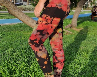 Women's Yoga Pants Leggings Tight Tie Dye Hand dyed Reverse Bleached Active wear. Personalized Unique M Size