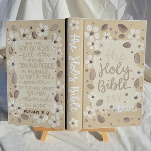 Floral Bible for women, hand-painted flower Bible, ESV Bible with custom name, brown Bible cover for women