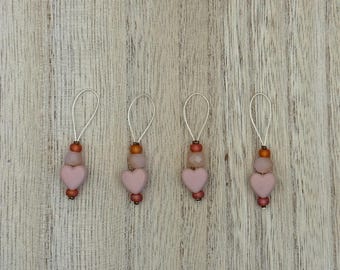 Set of Heart Loop Stitch Markers - red/pink