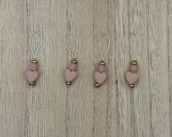 Set of Heart Loop Stitch Markers- gold/pink