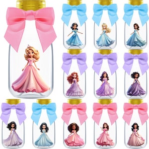 Princess Party Favors: DIY Candy Jars with Ribbons & Stickers (12 Pack)