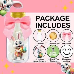 Bunny Party Favor Jars: DIY Candy Bottles with Stickers - 12 Pack