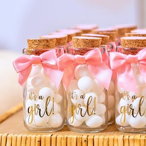 Its a Girl Milk Glass Bottles – Baby Shower Party Favors, Pink Ribbons (3.4oz)